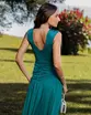 VESTIDO LONGO MALHA FLUID ALÇA GROSSA DRAPEADO NA CINTURA