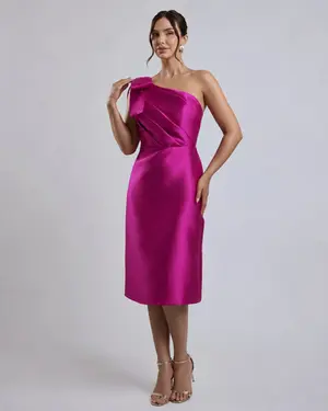 VESTIDO MIDI ZIBELINE UM OMBRO SÓ DRAPEADO C/ LAÇO