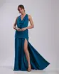 VESTIDO LONGO CREPE FRENTE ÚNICA DRAPEADO CINTURA
