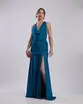 VESTIDO LONGO CREPE FRENTE ÚNICA DRAPEADO CINTURA