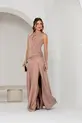 VESTIDO LONGO CREPE FRENTE ÚNICA DRAPEADO CINTURA