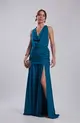 VESTIDO LONGO CREPE FRENTE ÚNICA DRAPEADO CINTURA