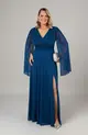 VESTIDO LONGO LUREX CAPA COM FENDA