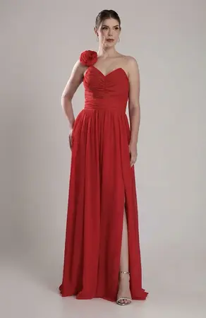 VESTIDO LONGO COM ALÇA FLOR ECHARPE CHIFFON