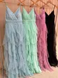 VESTIDO LONGO ALÇA FINA BABADO TULE