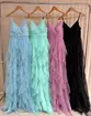 VESTIDO LONGO ALÇA FINA BABADO TULE