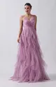 VESTIDO LONGO ALÇA FINA BABADO TULE