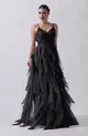 VESTIDO LONGO ALÇA FINA BABADO TULE