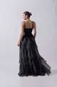 VESTIDO LONGO ALÇA FINA BABADO TULE