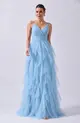 VESTIDO LONGO ALÇA FINA BABADO TULE