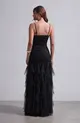 VESTIDO LONGO JUSTO BABADO C/ CAPA TULE