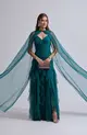 VESTIDO LONGO JUSTO BABADO C/ CAPA TULE
