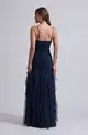 VESTIDO LONGO JUSTO BABADO C/ CAPA TULE