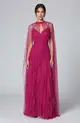 VESTIDO LONGO JUSTO BABADO C/ CAPA TULE