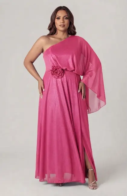 VESTIDO LONGO UMA MANGA CHIFFON BRILHO