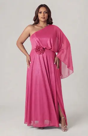 VESTIDO LONGO UMA MANGA CHIFFON BRILHO