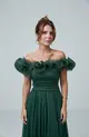 VESTIDO LONGO TULE OMBRO A OMBRO C/ FRUFRU C/ FENDA