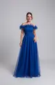 VESTIDO LONGO TULE OMBRO A OMBRO C/ FRUFRU C/ FENDA