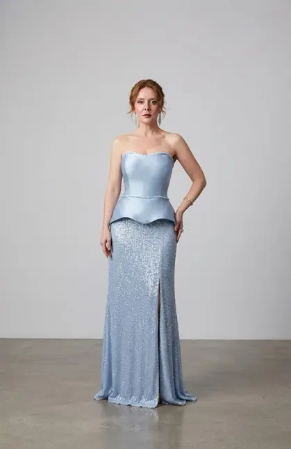 VESTIDO LONGO CORPETE DE ZIBELINE SAIA SEREIA PAETE