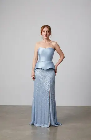 VESTIDO LONGO CORPETE DE ZIBELINE SAIA SEREIA PAETE