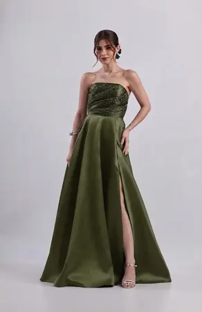 VESTIDO LONGO ZIBELINE TOMARA QUE CAIA COM BRILHO