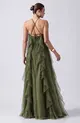 VESTIDO LONGO FRENTE ÚNICA CAMADAS TULE C/ FLOR