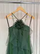 VESTIDO LONGO FRENTE ÚNICA CAMADAS TULE C/ FLOR