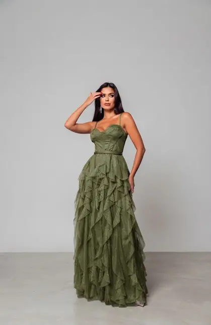 VESTIDO LONGO TULE GLITTER CASCATA SAIA