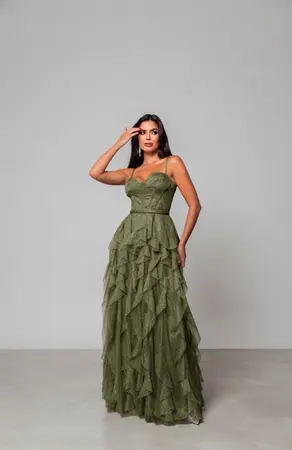 VESTIDO LONGO TULE GLITTER CASCATA SAIA