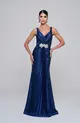 VESTIDO LONGO PRATA SAIA PLISSADA COM BROCHE NA SAIA