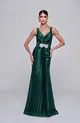 VESTIDO LONGO PRATA SAIA PLISSADA COM BROCHE NA SAIA