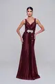 VESTIDO LONGO PRATA SAIA PLISSADA COM BROCHE NA SAIA