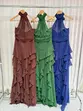 VESTIDO LONGO CHIFFON FRENTE ÚNICA BABADO SORI