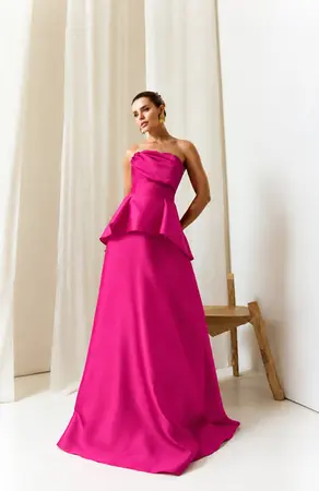 VESTIDO LONGO ZIBELINE TOMARA QUE CAIA PEPLUM