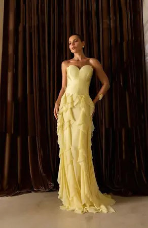 VESTIDO LONGO ZIBELINE E CHIFFON BABADO SORI
