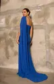VESTIDO LONGO DRAPEADO CHIFFON CAPA FLORES SORI