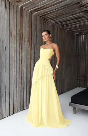 VESTIDO LONGO CHIFFON E RENDA CORSET SORI