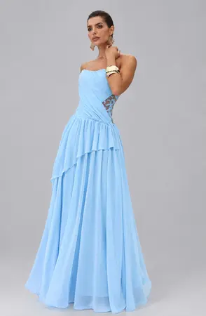 VESTIDO LONGO CHIFFON E RENDA CORSET SORI