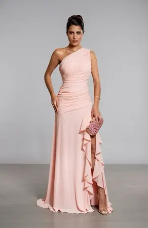 VESTIDO LONGO UM OMBRO DRAPEADO CHIFFON