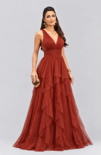 VESTIDO LONGO TULE ONDAS