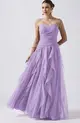 VESTIDO LONGO TULE BUSTO DRAPEADO SAIA CASCATA