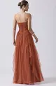 VESTIDO LONGO TULE BUSTO DRAPEADO SAIA CASCATA