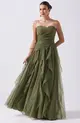 VESTIDO LONGO TULE BUSTO DRAPEADO SAIA CASCATA