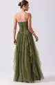 VESTIDO LONGO TULE BUSTO DRAPEADO SAIA CASCATA