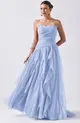 VESTIDO LONGO TULE BUSTO DRAPEADO SAIA CASCATA