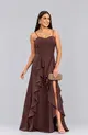VESTIDO LONGO CREPE ALÇA FINA SAIA C/ BABADO COSTAS TRANÇADO