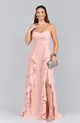 VESTIDO LONGO CREPE ALÇA FINA SAIA C/ BABADO COSTAS TRANÇADO