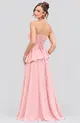 VESTIDO LONGO CREPE TOMARA QUE CAIA PEPLUM TRANÇADO NAS COSTAS