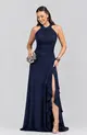 VESTIDO LONGO CREPE FRENTE UNICA DRAPEADO C/ BABADO SAIA