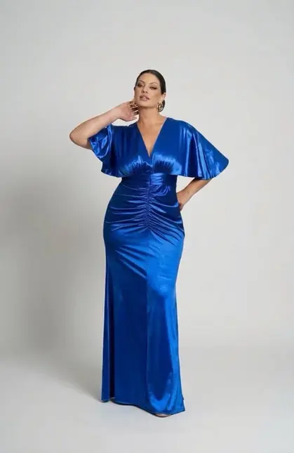 VESTIDO LONGO PRADA SOBREPOSIÇÃO MANGA E SAIA DRAPEADA